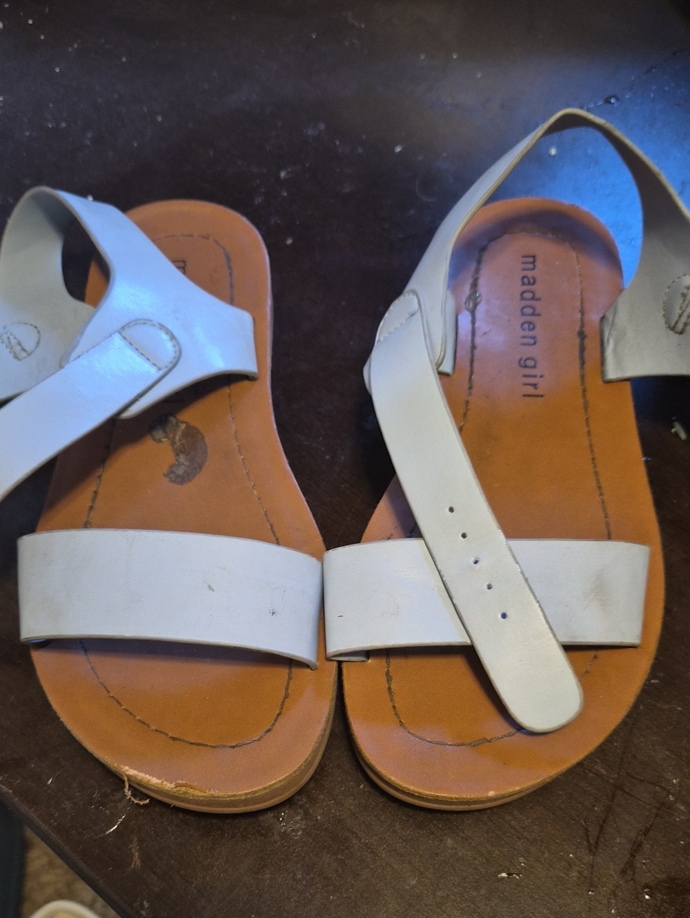 Madden Girl Blue Leather Two-Strap Slingback Sandals